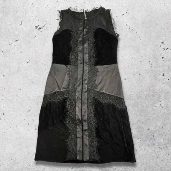 White House Black Market Sleeveless Dress Fitted Velvet Panel Lace Black/Gray W - Picture 2 of 14